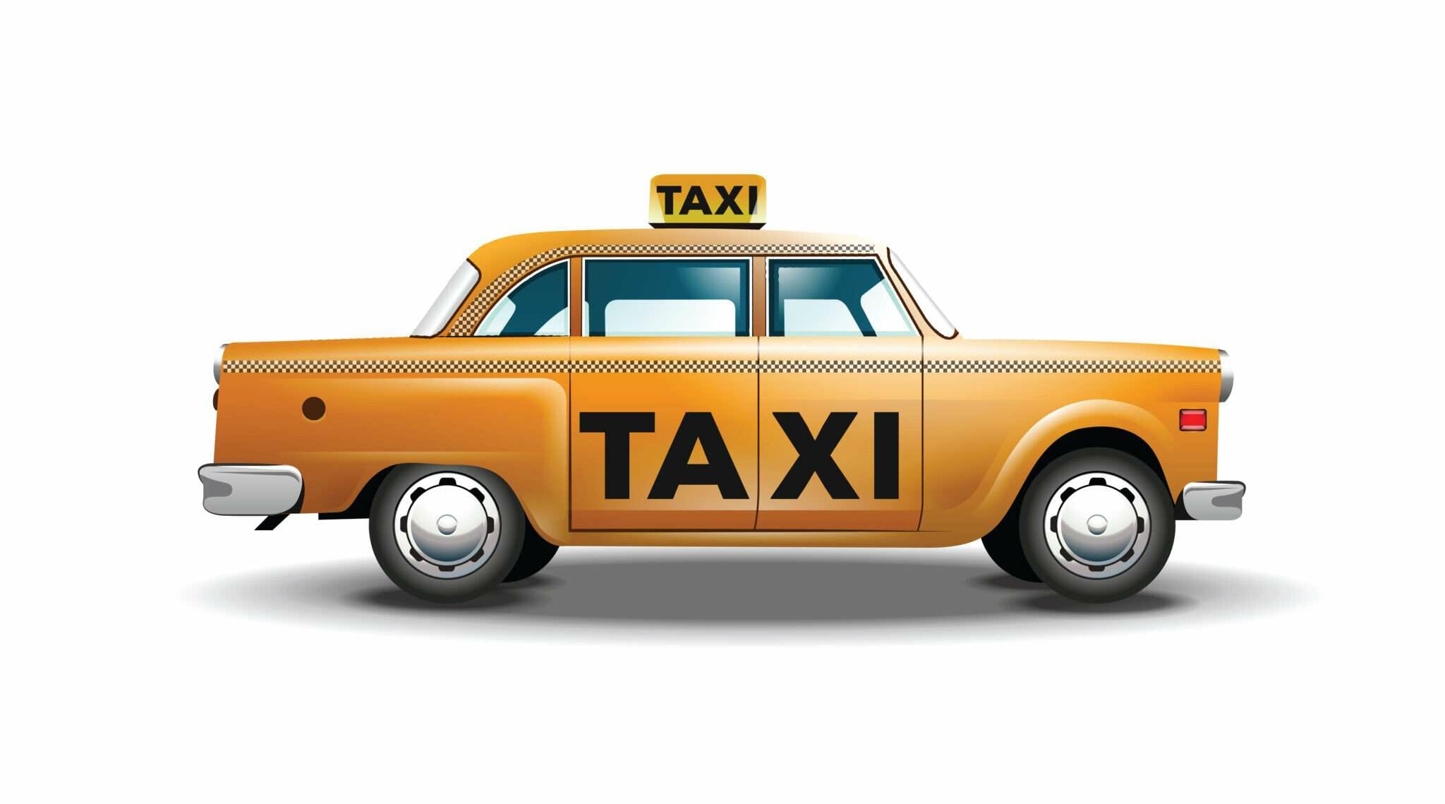 フランスの白い背景に黄色のタクシー車。