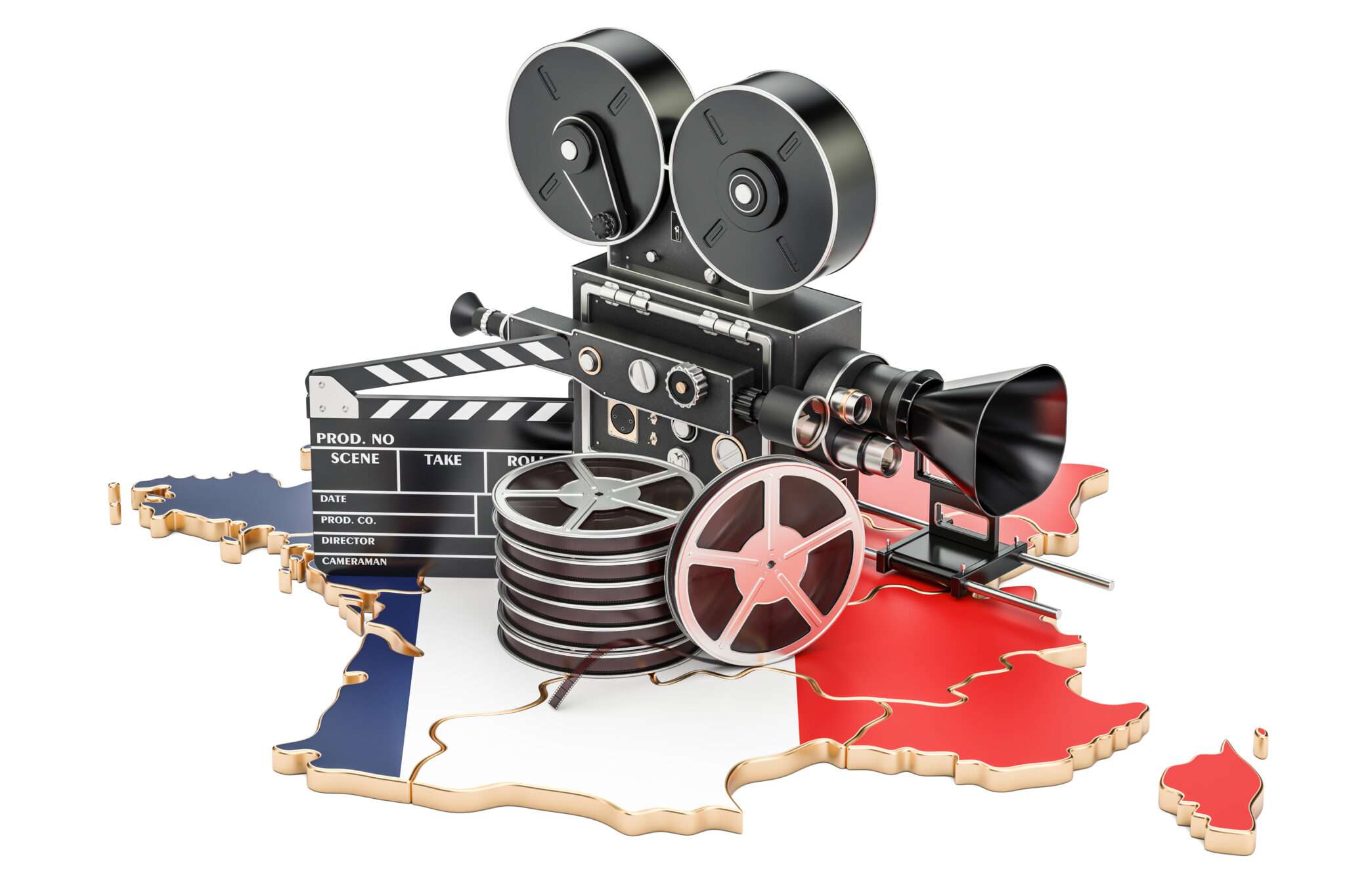 フランスの地図上のフランスの映画カメラ。