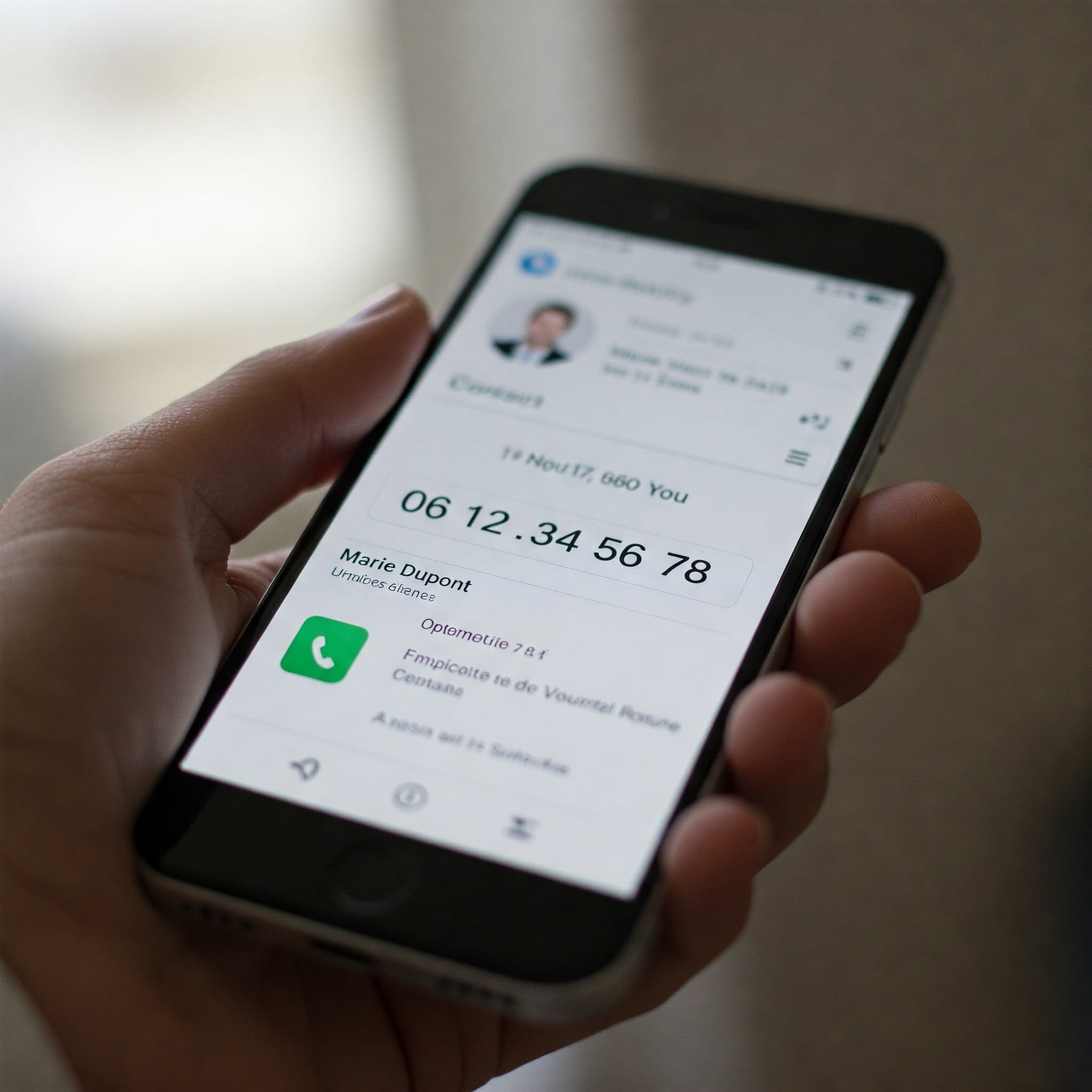 スマートフォンでフランスの電話番号を表示している画面