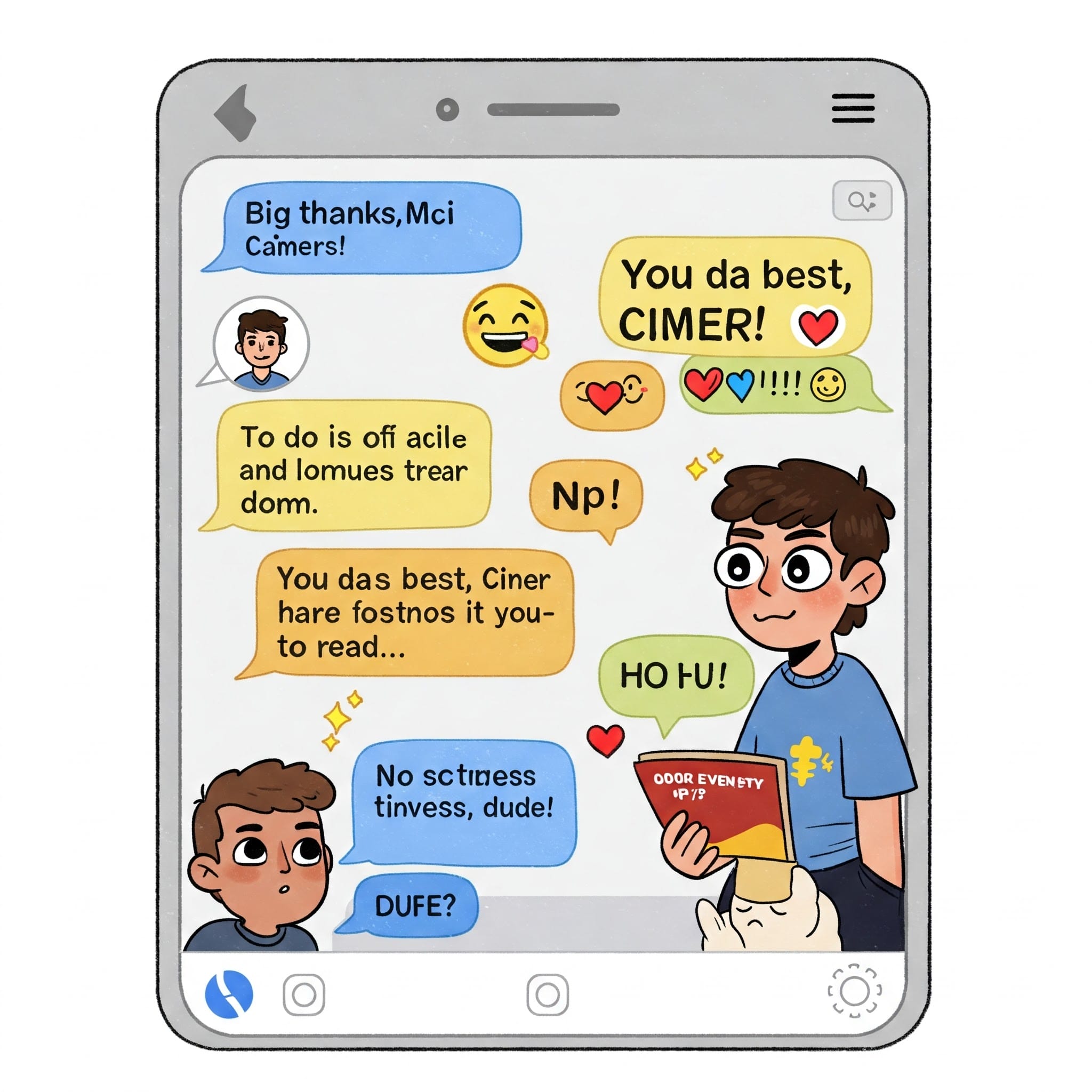 スマートフォンでチャットをするイラスト