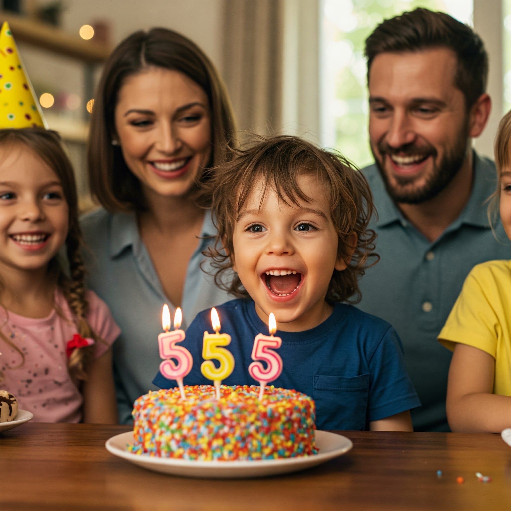 誕生日ケーキの数字のろうそくを吹き消す人