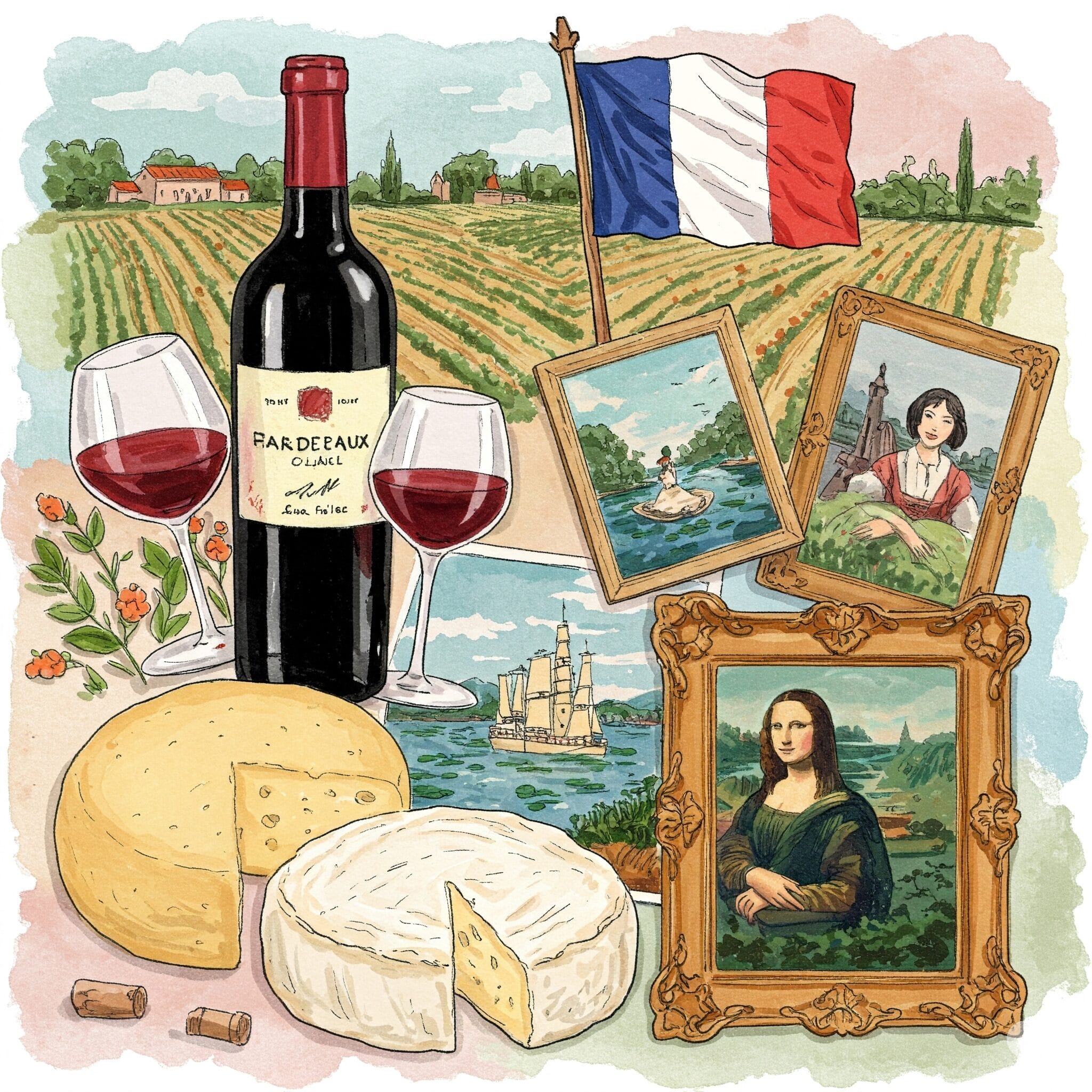 フランス文化のコラージュ風イラスト