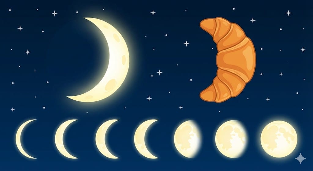 夜空の三日月とクロワッサンの形状比較