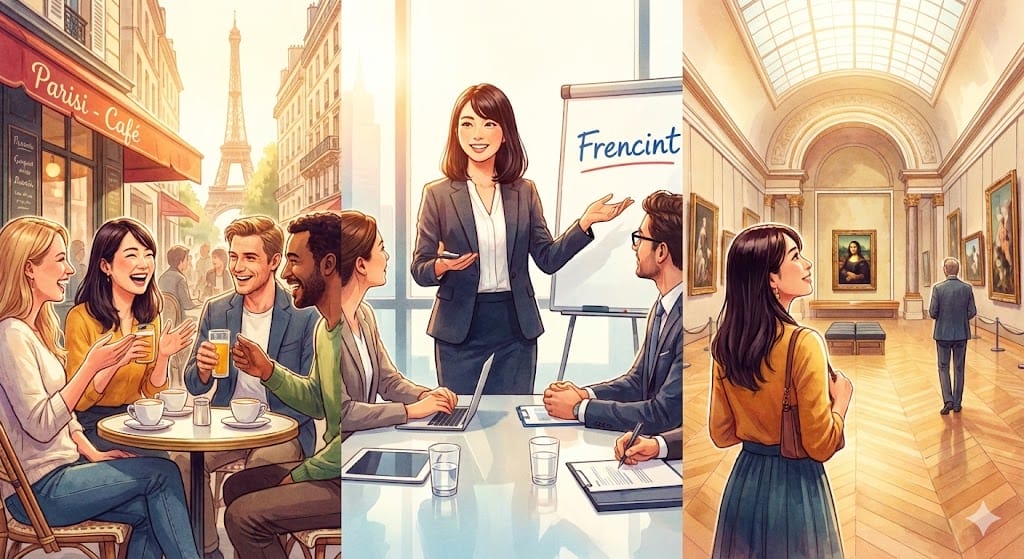 フランス語を習得して活躍する未来の成功イメージ