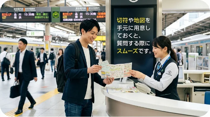 パリのカフェのテーブルに置かれたフランスの列車の切符と地図を表示したスマートフォン