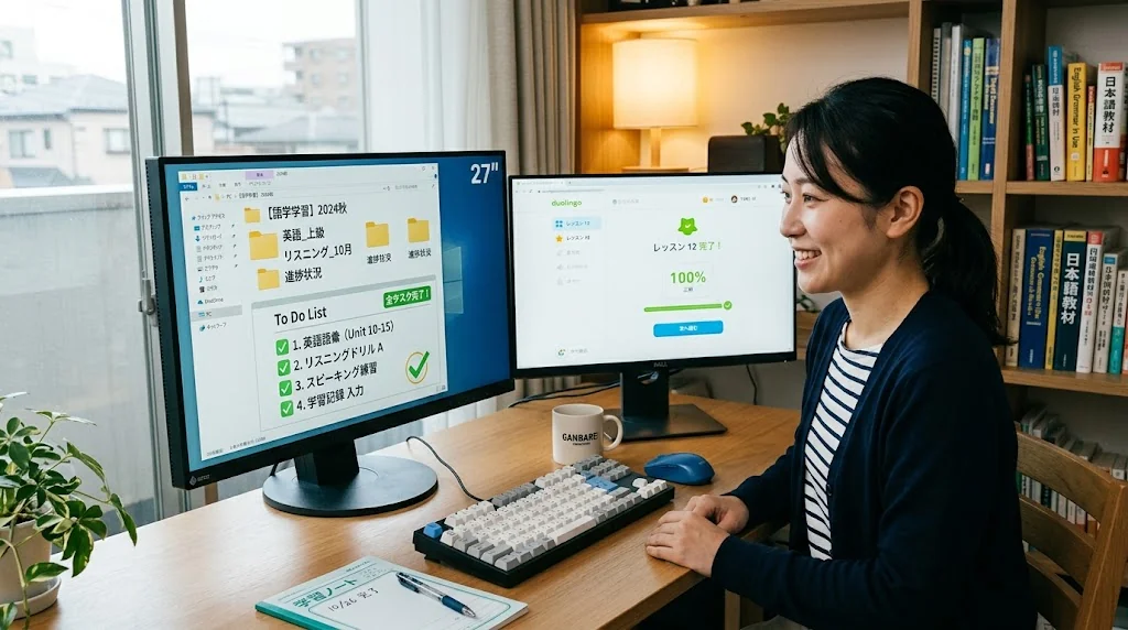 問題が解決し整然とした画面が表示されたオフィスのパソコン環境