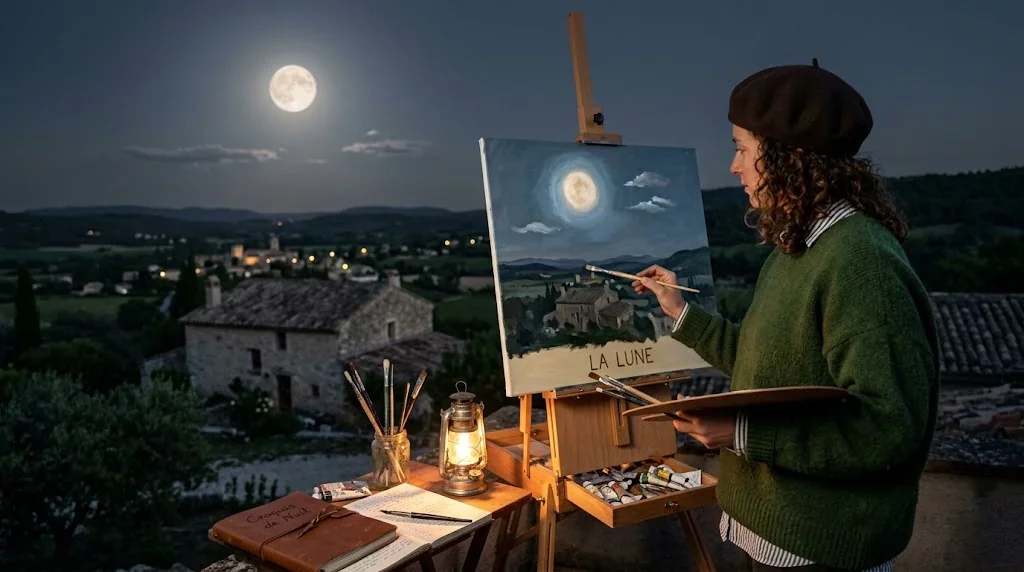 フランスの夜空と月