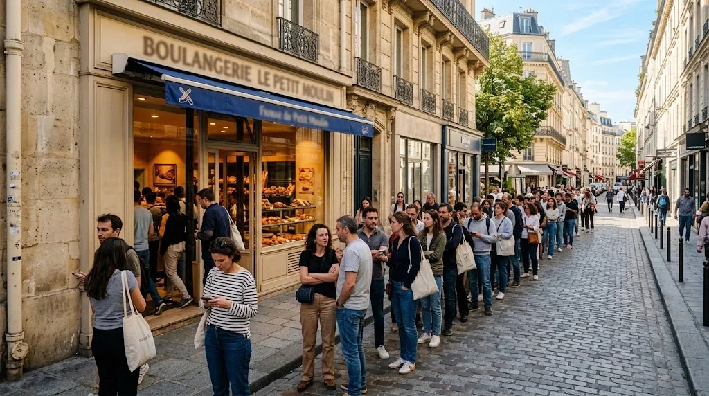 フランスのカフェや店前の行列