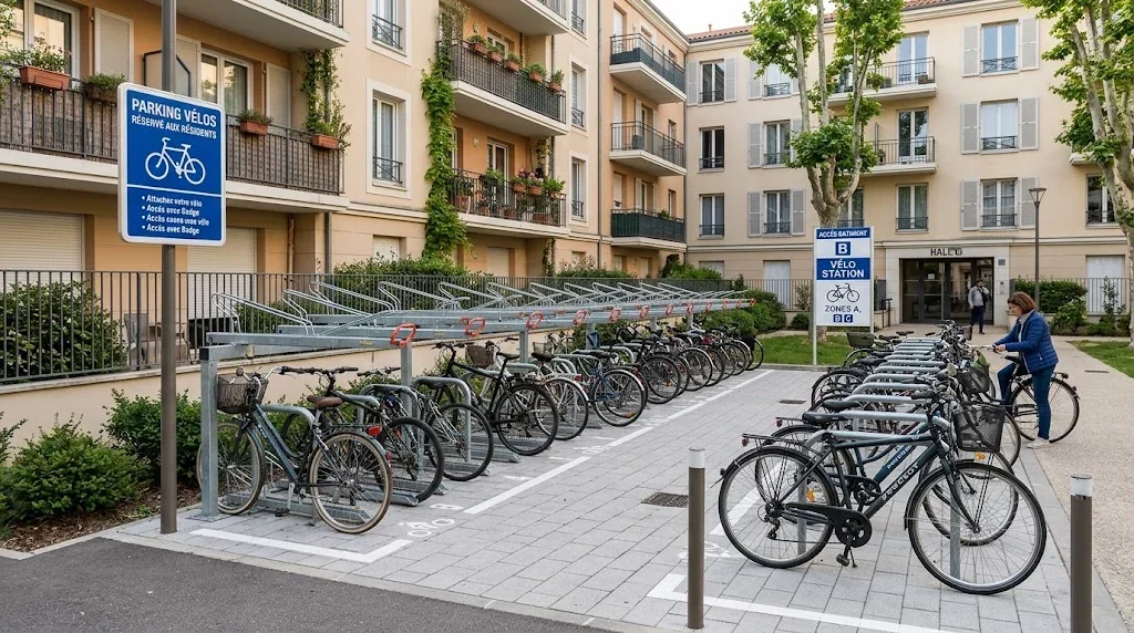 フランスのアパートの自転車置き場