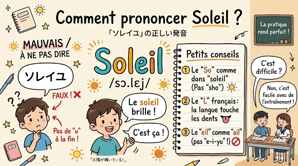 「ソレイユ」の正しい発音を示す図解