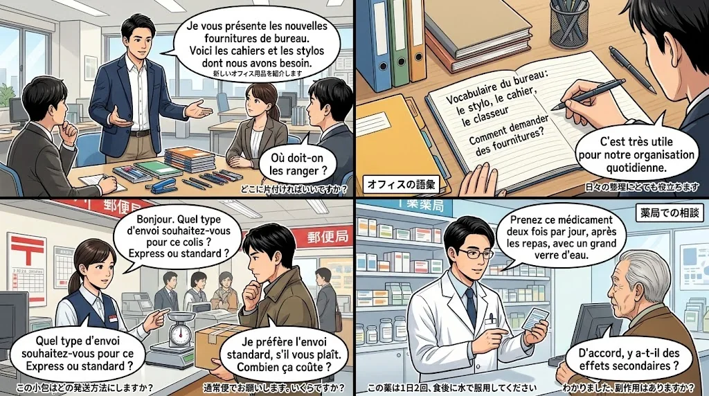 職場での日本の文房具を紹介するシーン